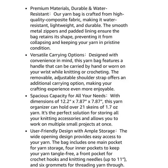 Yarn Storage Organizer Bag for Crocheting and Knitting - Picture 7 of 7